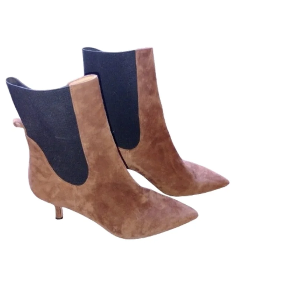 Ann Taylor Brown Suede Ankle Booties – 8.5M, Pointed Toe, Like New, Holiday Chic